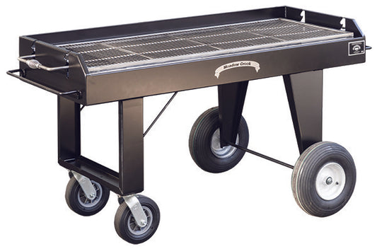 Black grill cart with wheels on a white background