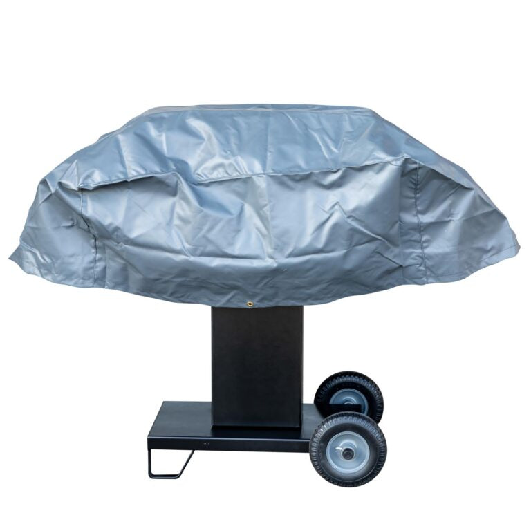 Barbecue grill with a gray cover on a white background