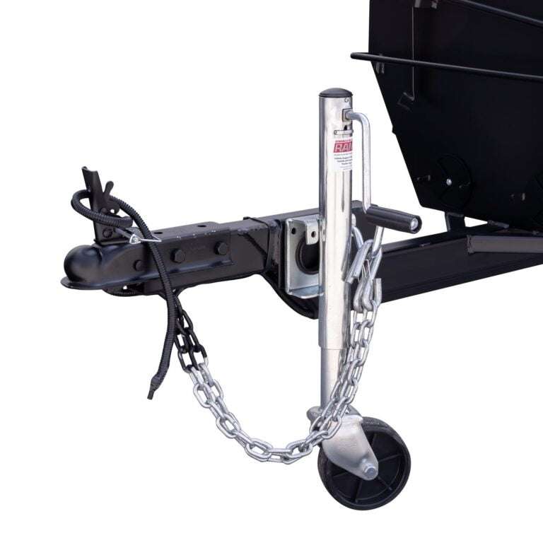 Tow bar with chain and wheel on a white background