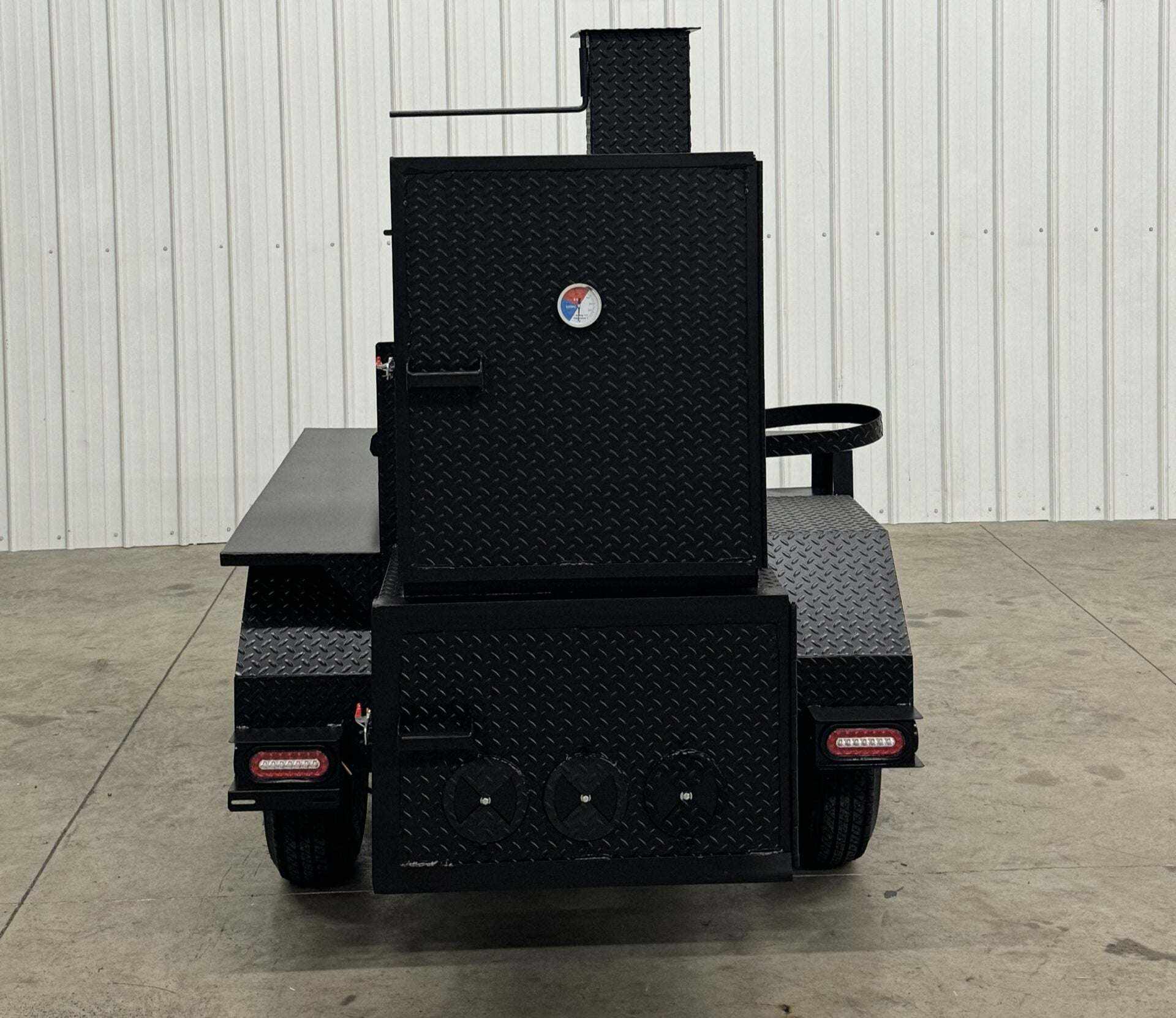 Competition 60 Smoker large black steel barbeque smoker with insulated firebox and slide out cooking racks