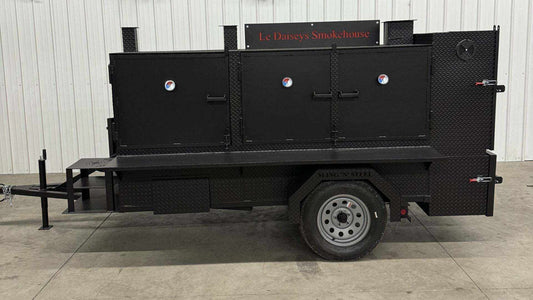 Custom charcoal grills with SNS 4060 smoker trailer for versatile catering and smoking