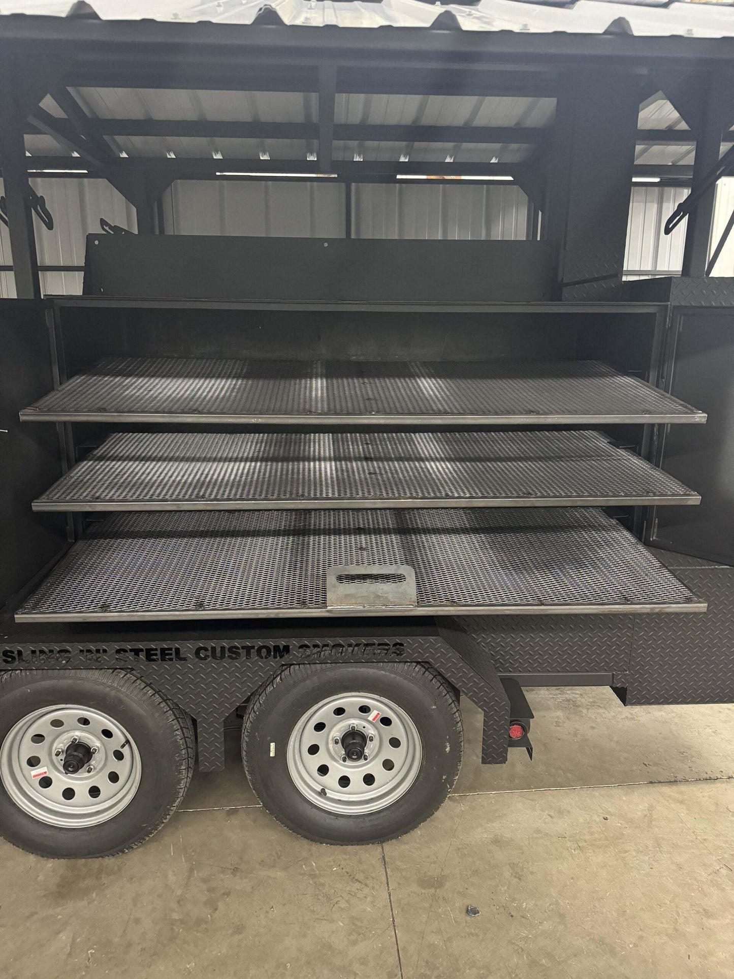 Commercial Smoker custom ultimate smokehouse 72 inch reverse flow smoker with three pull out cooking racks and double walled insulated firebox