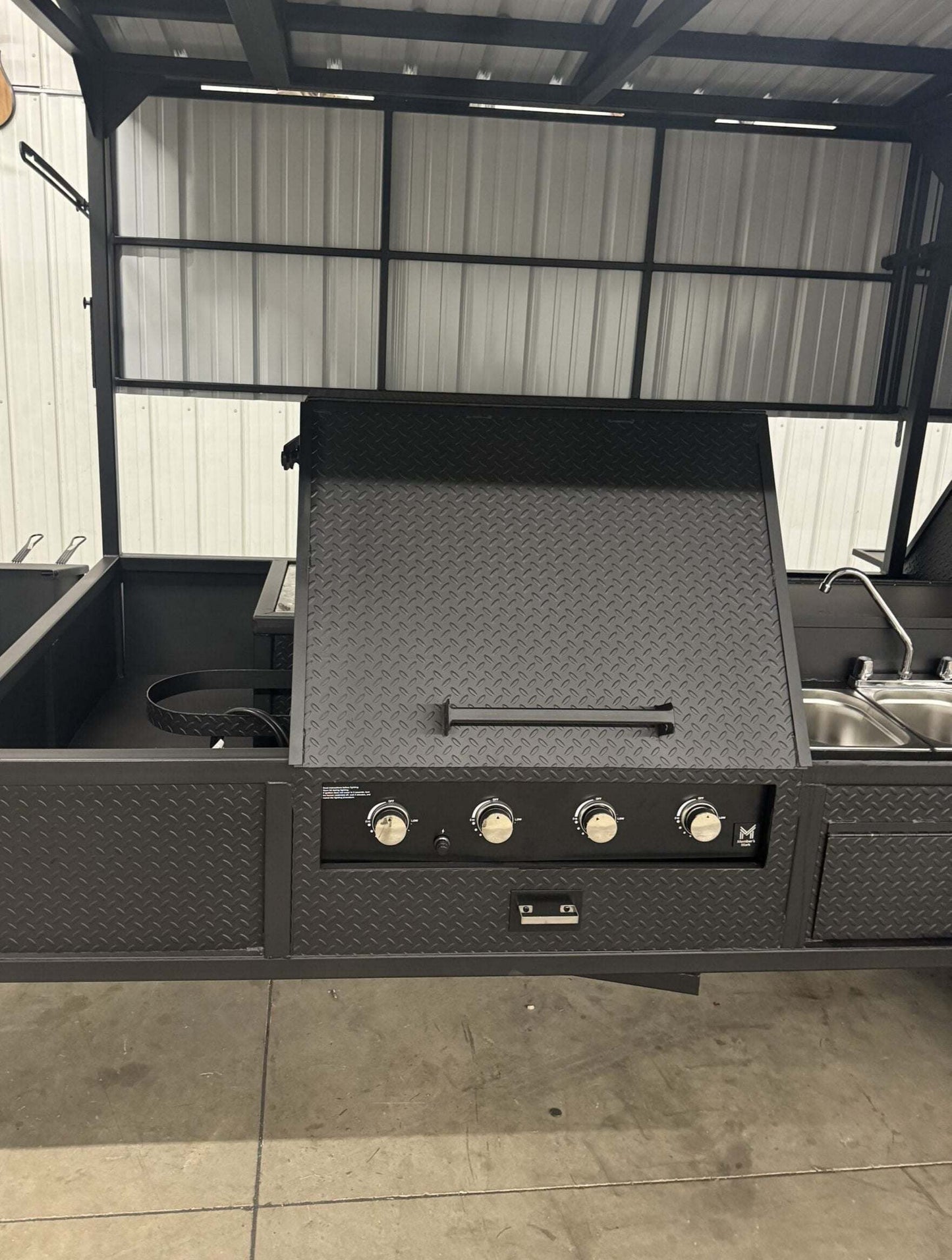 Commercial Smoker Custom Ultimate Smokehouse 72 with griddle and sink package featuring diamond tread steel construction and multiple cooking racks