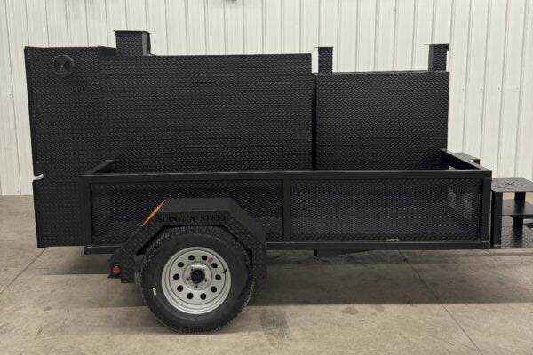 Smoker Grills SNS 4060 large black steel commercial smoker grill with cabinet and storage on trailer