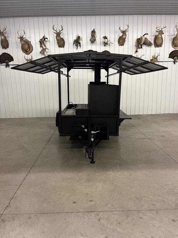 SNS 60 Cabinet Smoker and grill combo with fold down roof, sink, and commercial-grade smoker cabinet in black steel