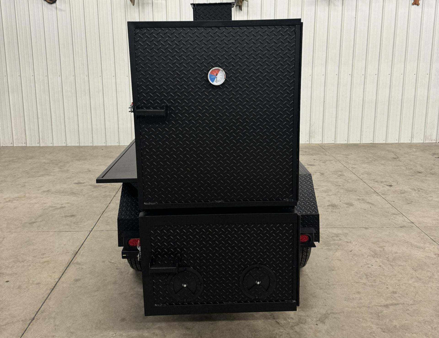 SNS 60 black diamond tread steel smoker cabinet with insulated firebox and sink package on wheels