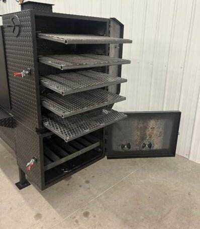 SNS 60 concession smoker cabinet with five slide-out cooking racks and insulated firebox for commercial use