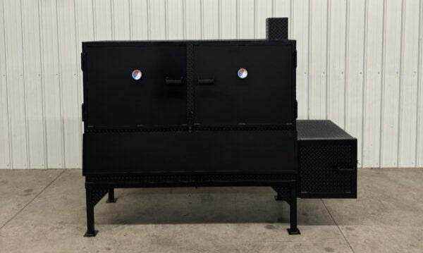 Box Smoker SNS 72 inch reverse flow smoker cabinet with diamond tread steel, three slide-out racks, insulated firebox, and large cooking capacity