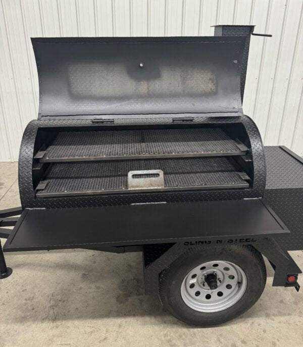 SNS Backyard Trailer 60-inch barrel BBQ smoker trailer with multiple cooking grates and pull-behind mobility