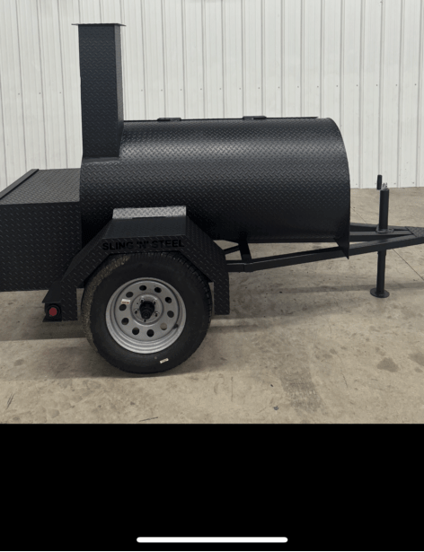 SNS Backyard Trailer 60-inch black barrel BBQ smoker pull-behind trailer for backyard and mobile cooking