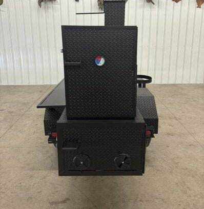 60-inch SNS Barrel reverse flow smoker with charcoal grill and insulated firebox for versatile catering use