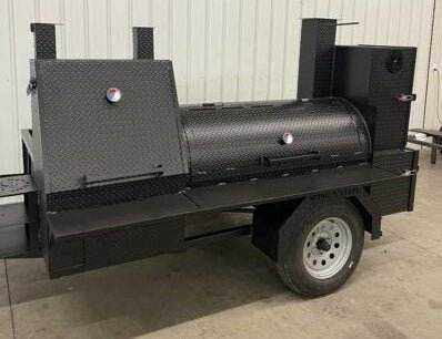 SNS Barrel 60 black hog cooker BBQ smoker trailer with grill and full-length storage area