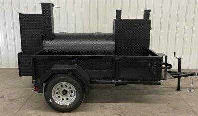 SNS Barrel 60 BBQ smoker trailer with grill and full-length storage for mobile catering