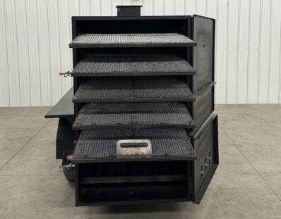 Large SNS Beast Cabinet Smoker with multiple slide-out cooking racks and insulated firebox for high-capacity smoking and cooking