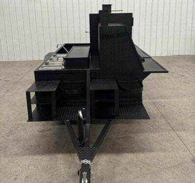 SNS Cabinet 60 Catering Trailer BBQ pit with sink, charcoal grill, smoker cabinet, and three-bay sink package for versatile catering use