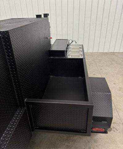 SNS Cabinet 60 Catering Trailer BBQ pit with sink package and diamond tread steel smoker cabinet