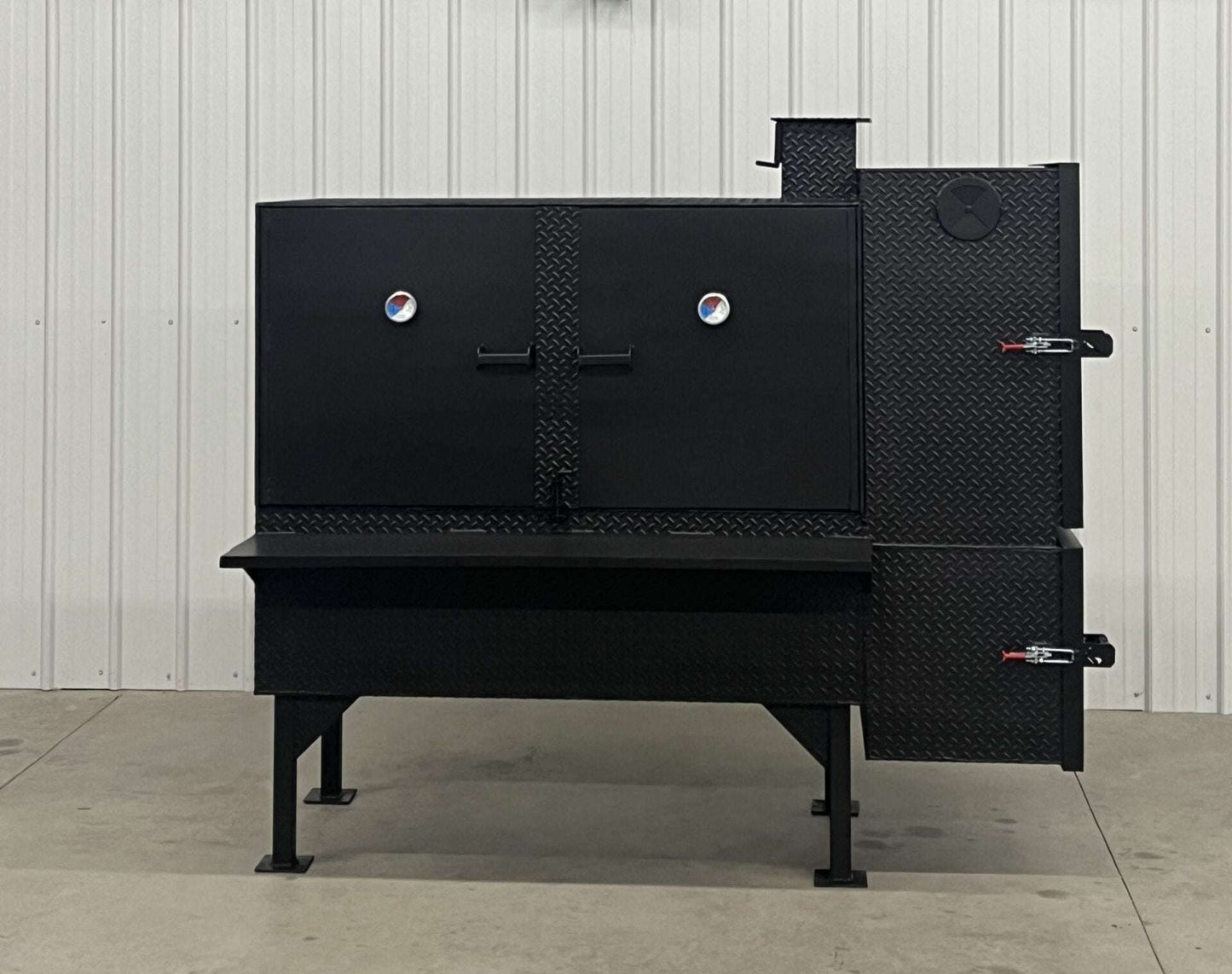 SNS 60-inch concession charcoal grill cabinet with double doors and temperature gauges for outdoor cooking and concession use