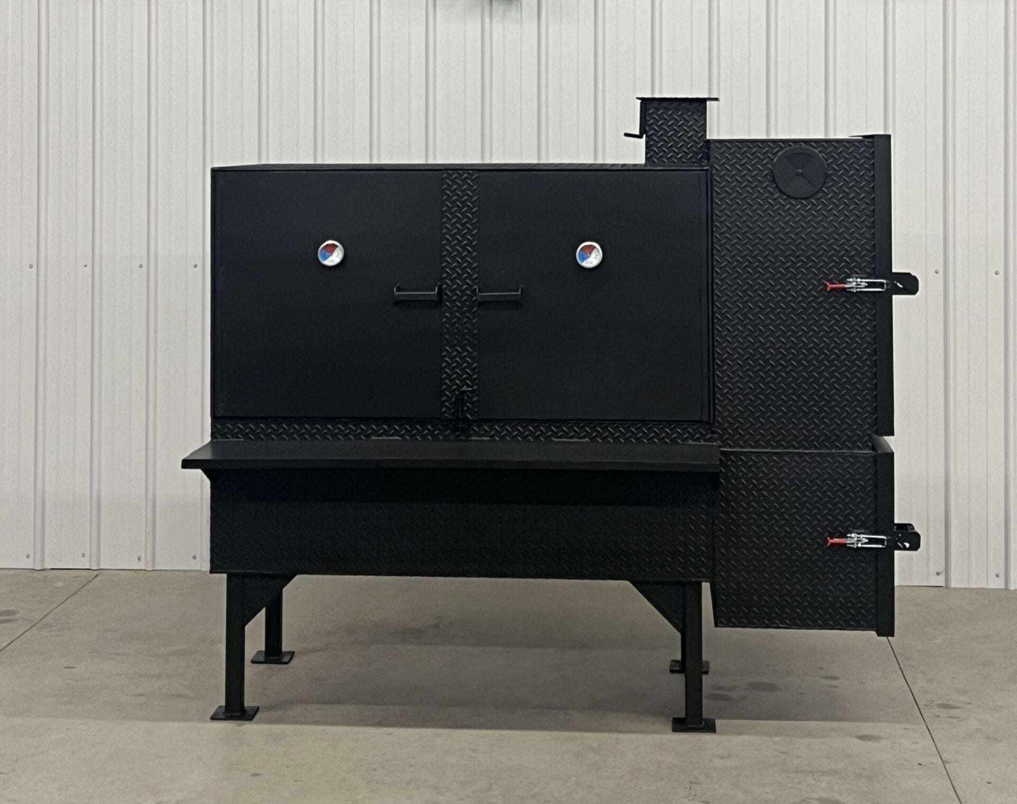 SNS Cabinet 60-inch black charcoal concession smoke cabinet grill with dual doors and side firebox