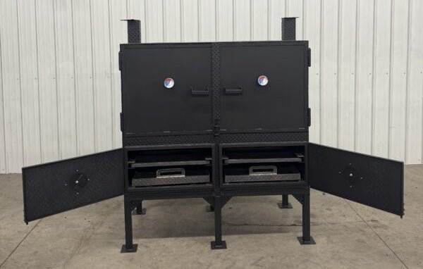SNS 60-inch concession charcoal grill cabinet with dual doors and temperature gauges designed for trailers and patios