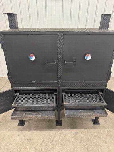 SNS Cabinet 60-inch charcoal concession smoke cabinet with dual doors and temperature gauges for outdoor cooking