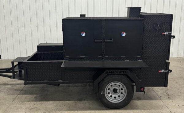 60-inch SNS Cabinet grill smoker combo on trailer with XL charcoal grill and sink package