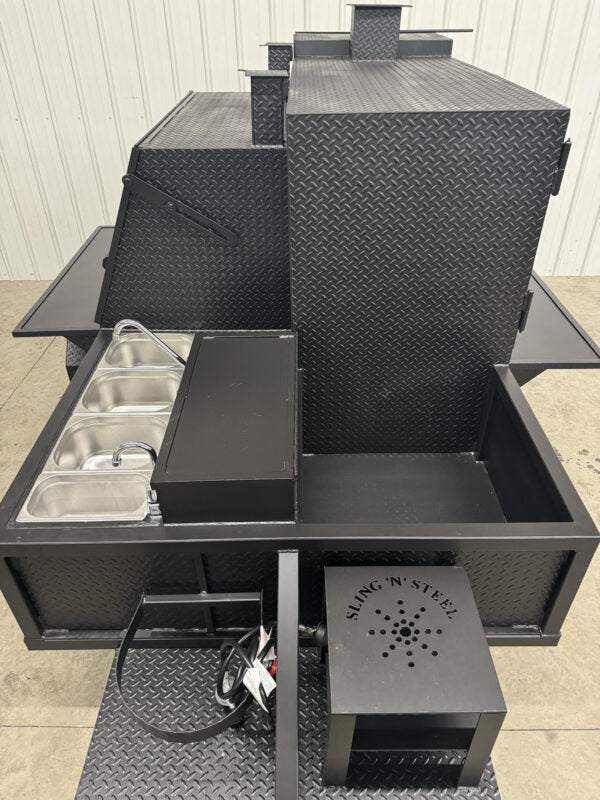 SNS Cabinet 60 diamond tread steel grill smoker combo with XL charcoal grill and triple sink package