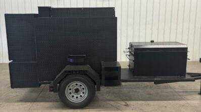 Wood fired smoker SNS Competition 60 cabinet smoker with BBQ 42 rotating rack pit on trailer for commercial catering