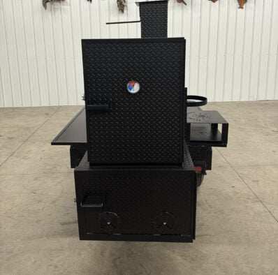 Custom Pits SNS Competition 60 Smoker with BBQ 42 rotating rack pit in black steel for commercial BBQ catering