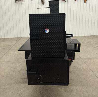 Custom Pits SNS Competition 60 charcoal smoker with rotating stainless steel grate and insulated firebox for commercial BBQ catering