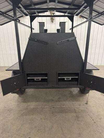 Giant Grill SNS Mega Grill commercial dual cooking pit trailer with roof and pull out charcoal trays