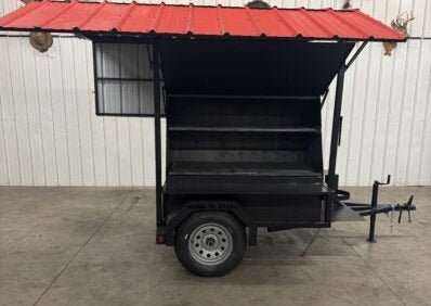 Giant Grill SNS Mega Grill commercial cooking trailer with dual grill pits and red roof package