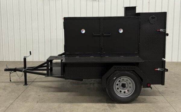 SNS Smoke House smoke cabinet smoker trailer with large capacity and flat grill.