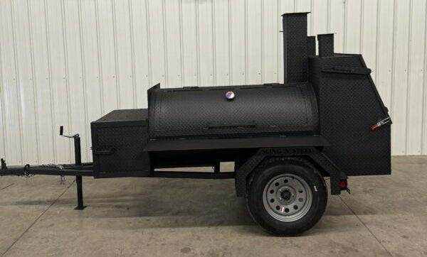 SNS Tailgater 60 BBQ trailer smoker and rear charcoal grill with large cooking racks and high capacity for catering and weekend use