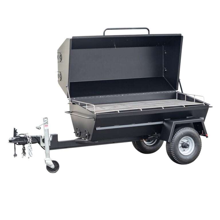 Black trailer with a grill on a white background