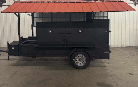 BBQ Pits on Trailers Custom Beast Cabinet Smoker With Roof And Sink Package - Blowin' Smoke Cookers