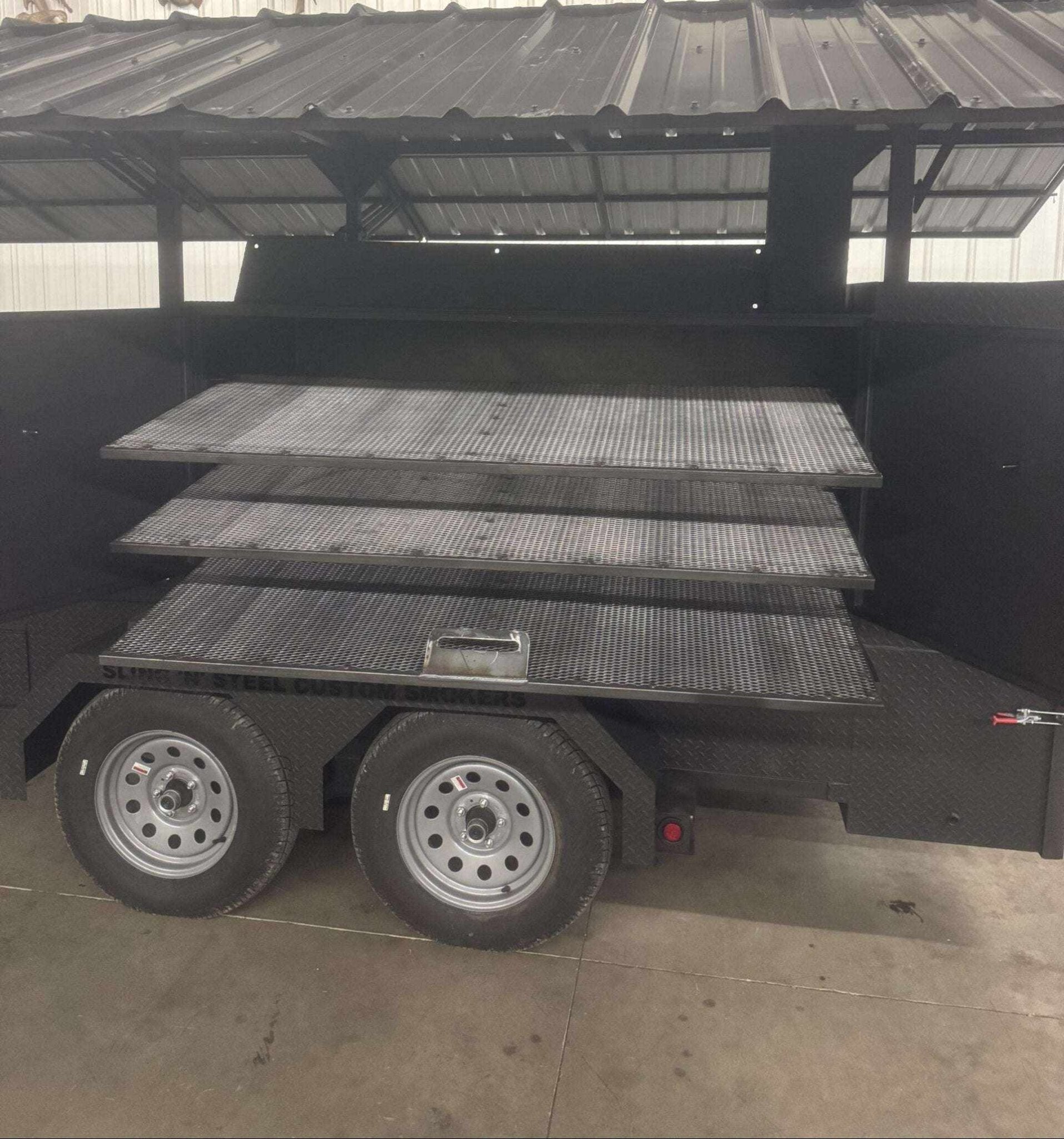 Custom Ultimate Smokehouse 72 w/sandwich prep Smoker Trailer - Blowin' Smoke Cookers