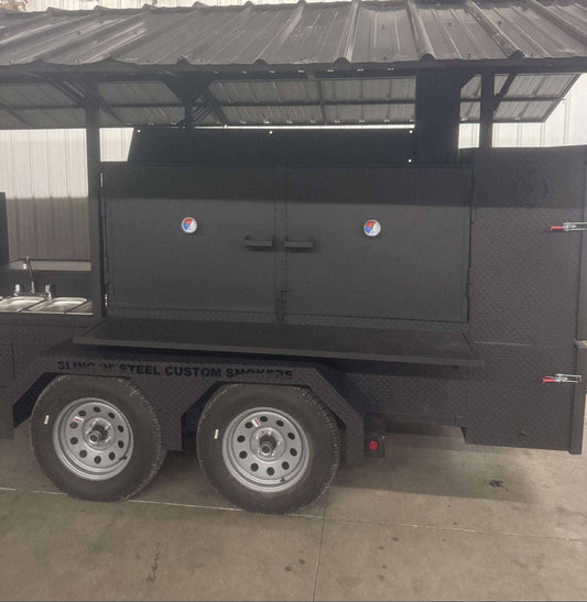 Custom Ultimate Smokehouse 72 w/sandwich prep Smoker Trailer - Blowin' Smoke Cookers