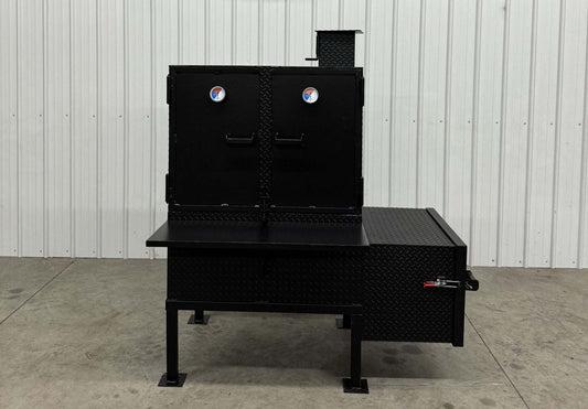 black SNS 40 cabinet vertical smoker with large 30x40 inch chamber and double walled insulated firebox
