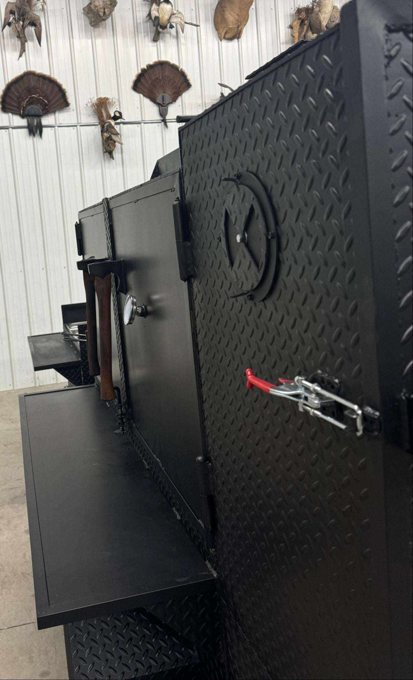 SNS 60-inch diamond tread steel smoker cabinet with sink and deep fryer package in industrial setting
