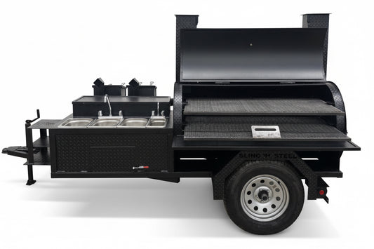 SNS Barrel 60 Charcoal Grill Catering Trailer - Blowin' Smoke Cookers