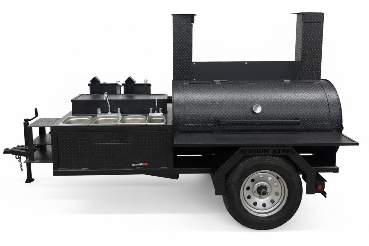SNS Barrel 60 Charcoal Grill Catering Trailer - Blowin' Smoke Cookers