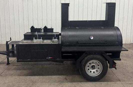 SNS Barrel 60 Charcoal Grill Catering Trailer - Blowin' Smoke Cookers