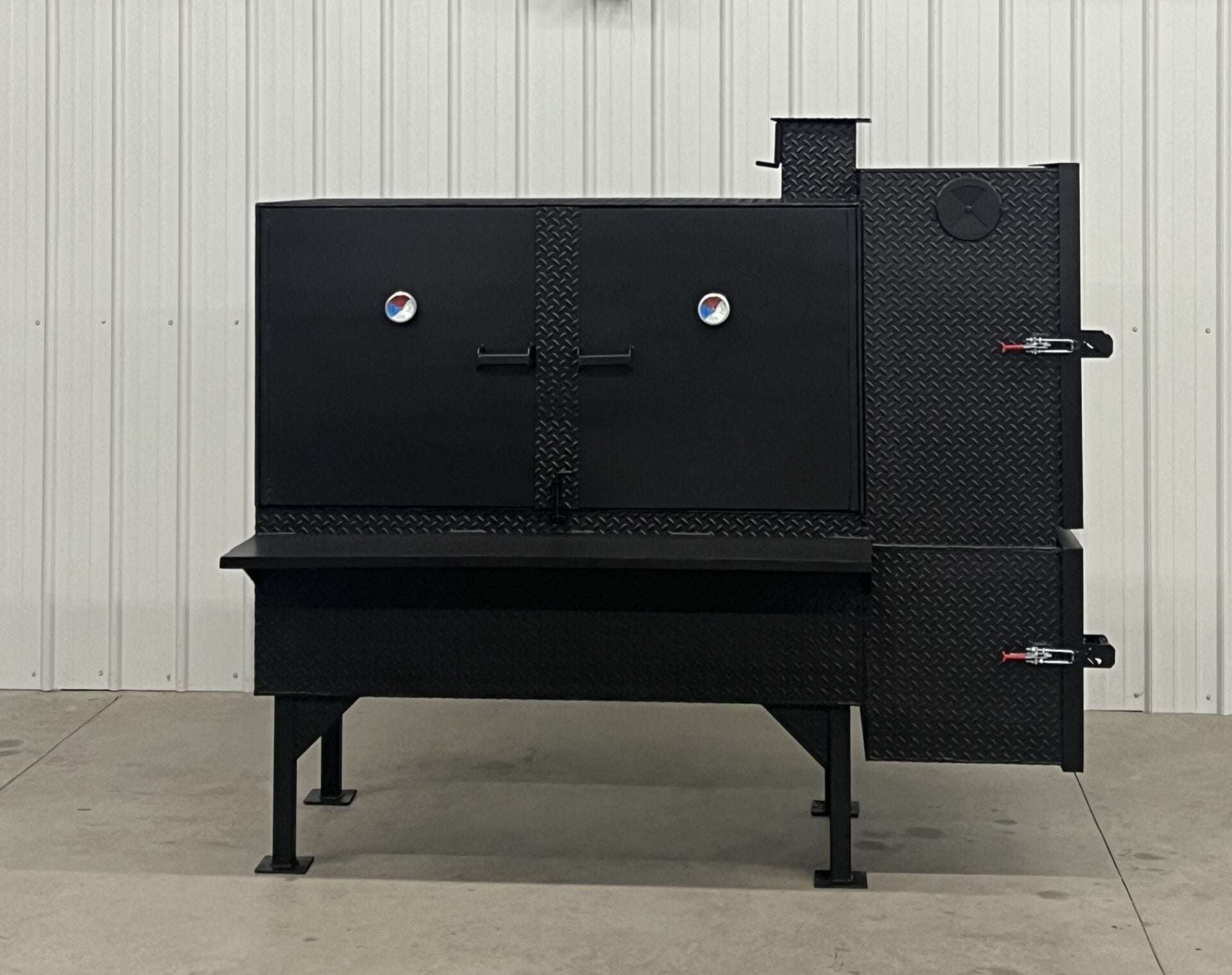 SNS 60-inch concession charcoal grill cabinet with double doors and temperature gauges for outdoor cooking and concession use