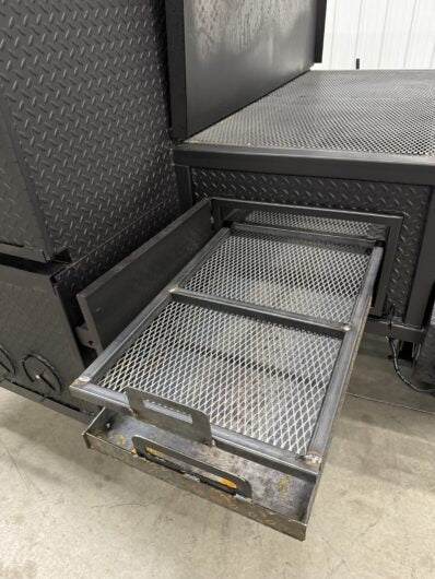 SNS Smoke House Smoke Cabinet Smoker with pull-out flat grill and diamond plate steel construction.