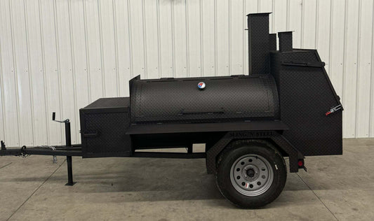 SNS Tailgater 60 Trailer Smoker and Grill barbecue trailer with barrel smoker and charcoal grill side view